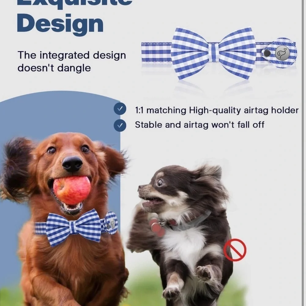 Tag Holder Case, Air Tag Pet Collar with Quick-Release Metal Buckle Blue Plaid M